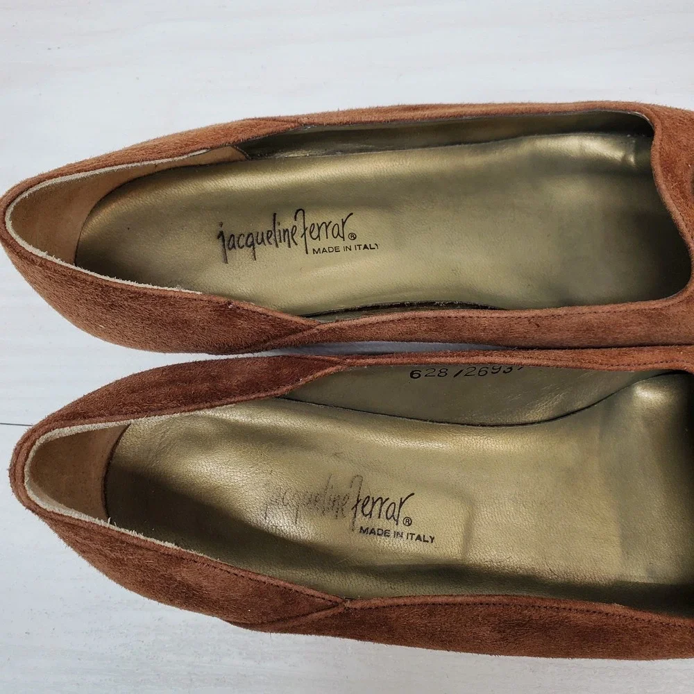 Vtg‎ Y2K Jacqueline Ferrar Low Heel Brown Suede Leather 6.5 M Italian Fast Ship